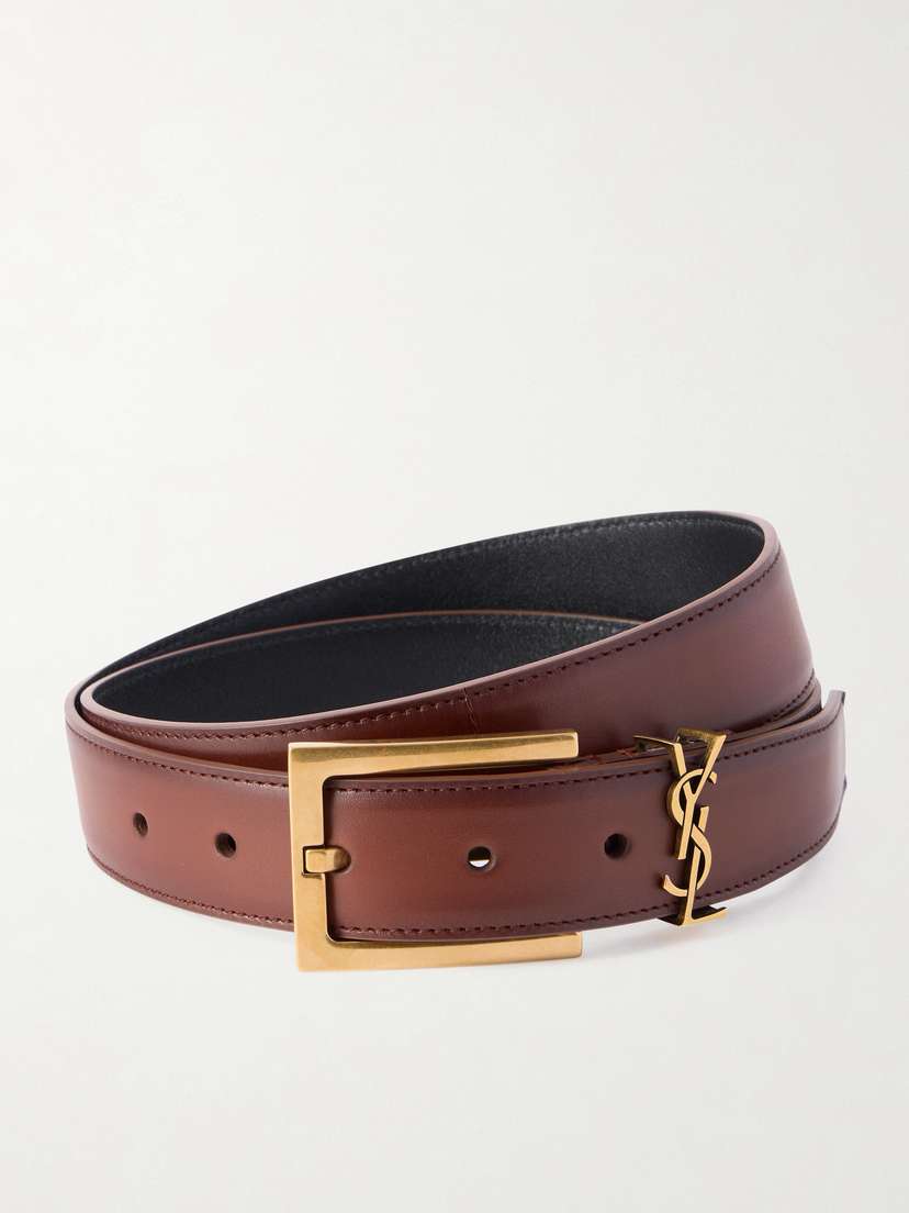 Saint Laurent Cassandre Embellished Leather Belt