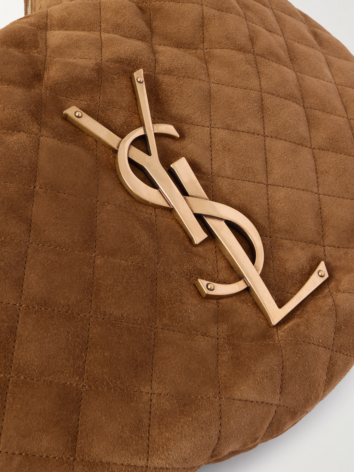 Saint Laurent Appliquéd Quilted Suede Shoulder Bag In Brown