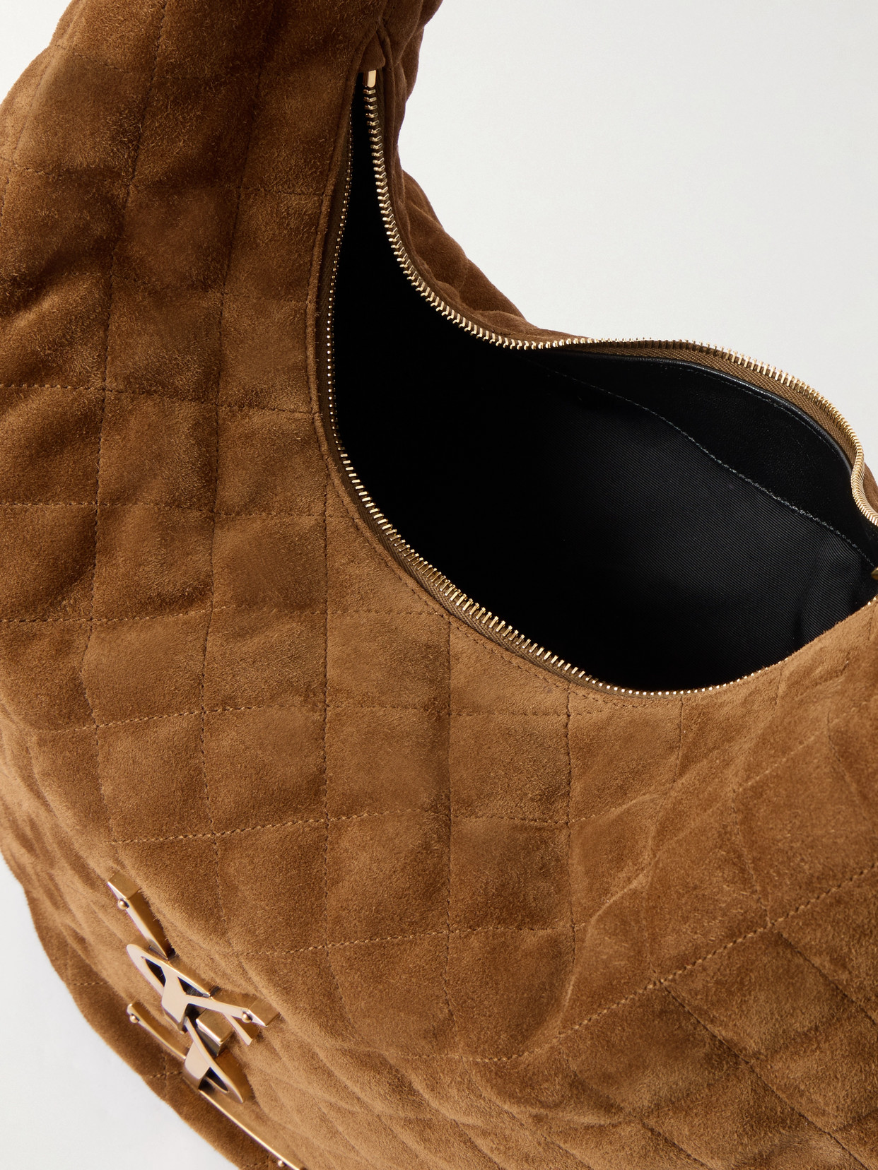 Saint Laurent Appliquéd Quilted Suede Shoulder Bag In Brown