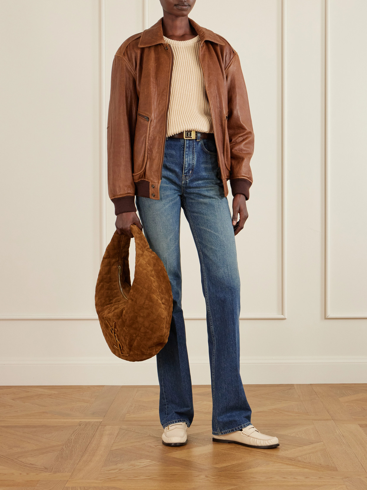 Saint Laurent Appliquéd Quilted Suede Shoulder Bag In Brown