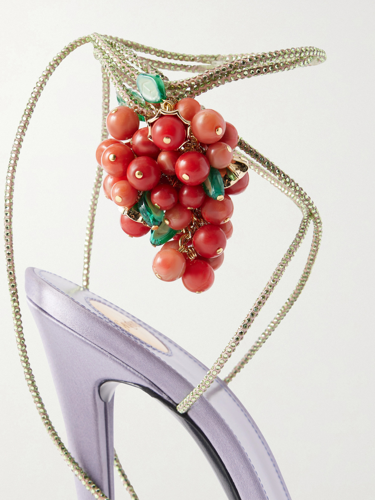Suede-Trimmed Embellished Satin Sandals