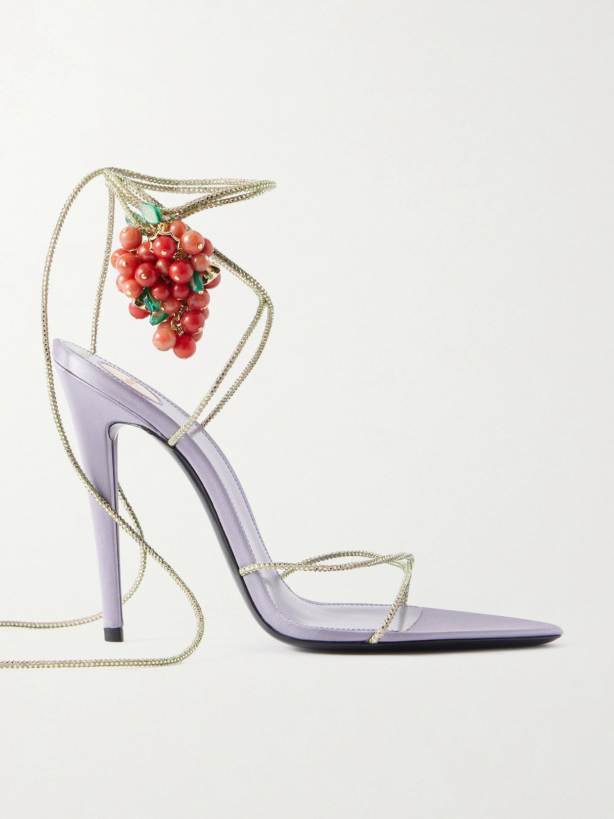 Saint Laurent Suede-trimmed Embellished Satin Sandals In Purple