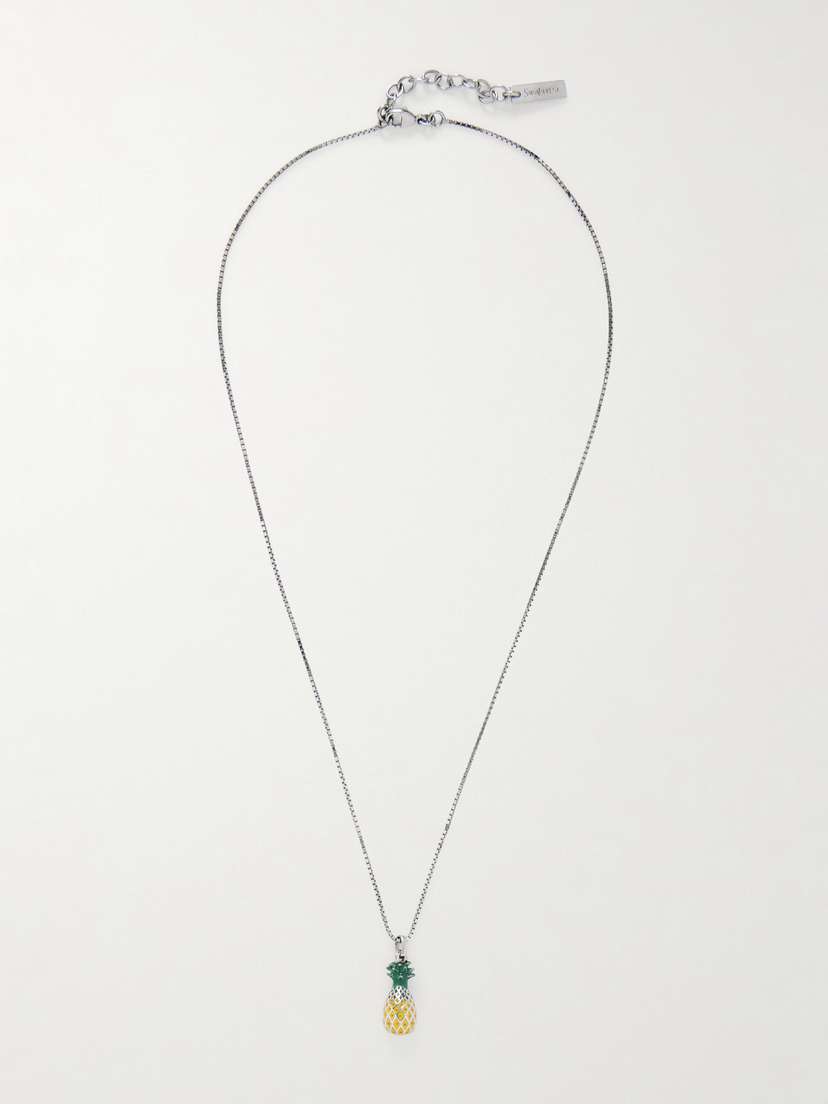 Saint Laurent Pineapple Silver-tone And Enamel Necklace