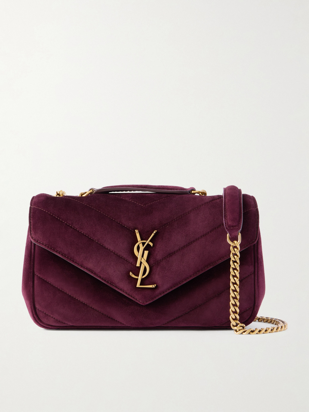 Saint Laurent Loulou Quilted Suede Shoulder Bag In Burgundy