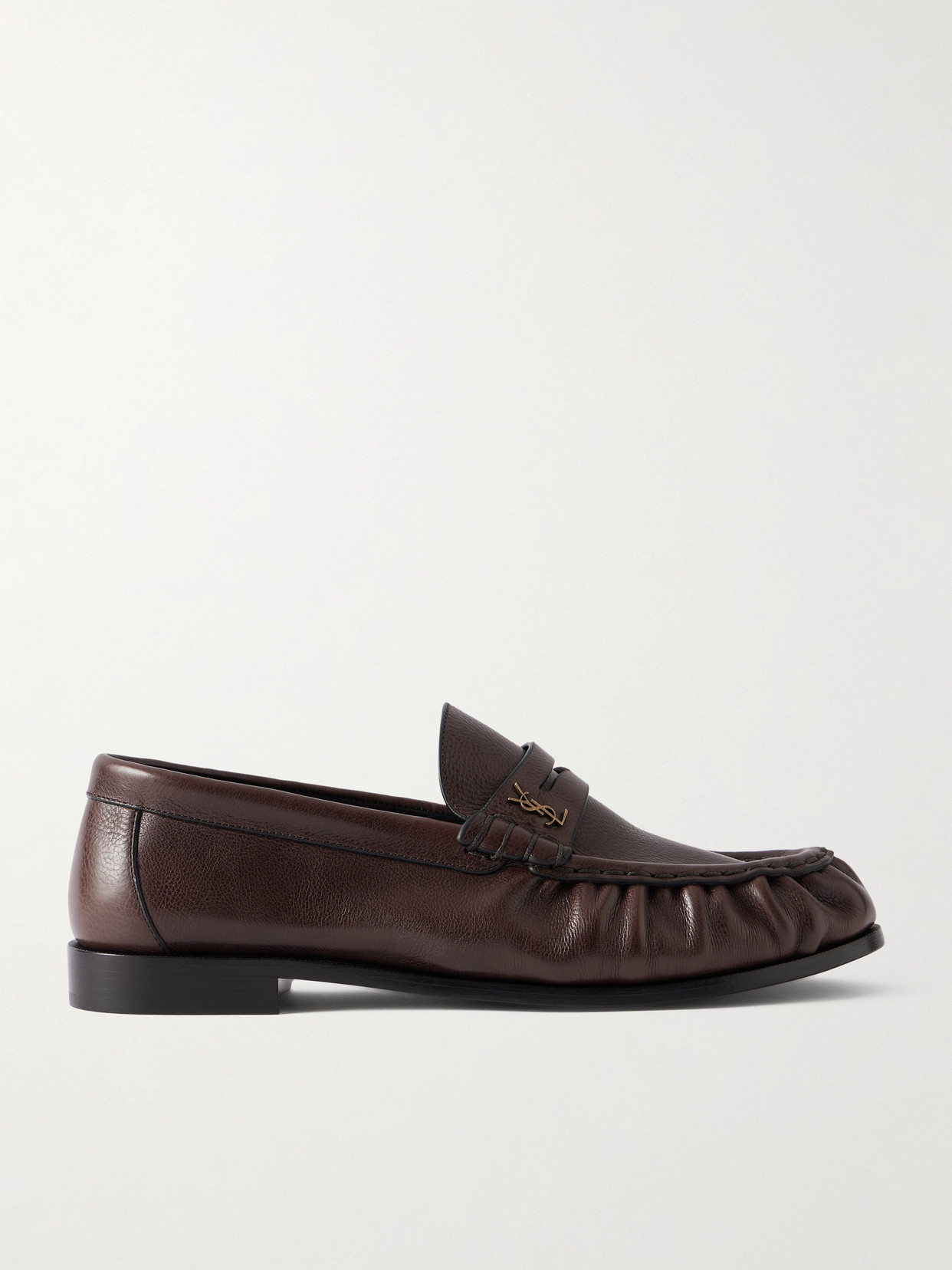 Saint Laurent Le Loafer Logo-embellished Textured-leather Loafers In Brown