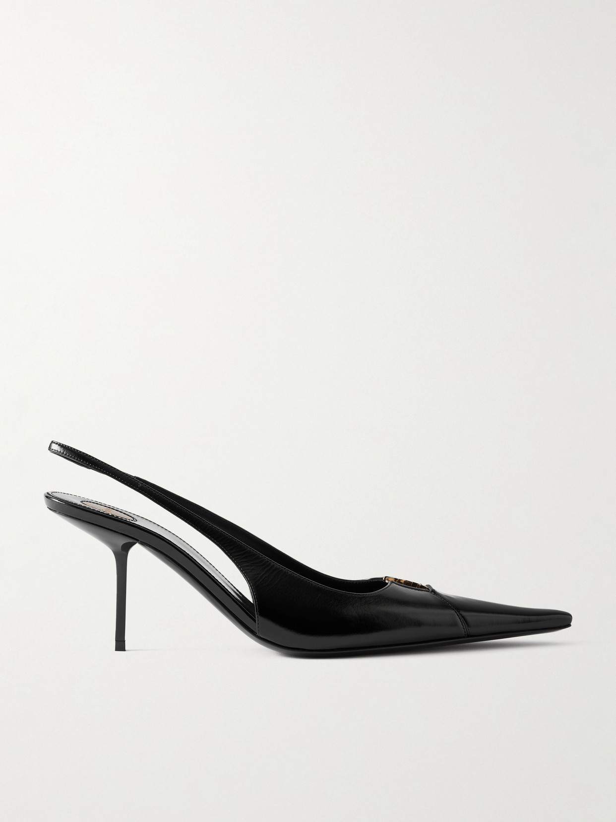 Saint Laurent Babylone Embellished Glossed-leather Slingback Pumps In Black