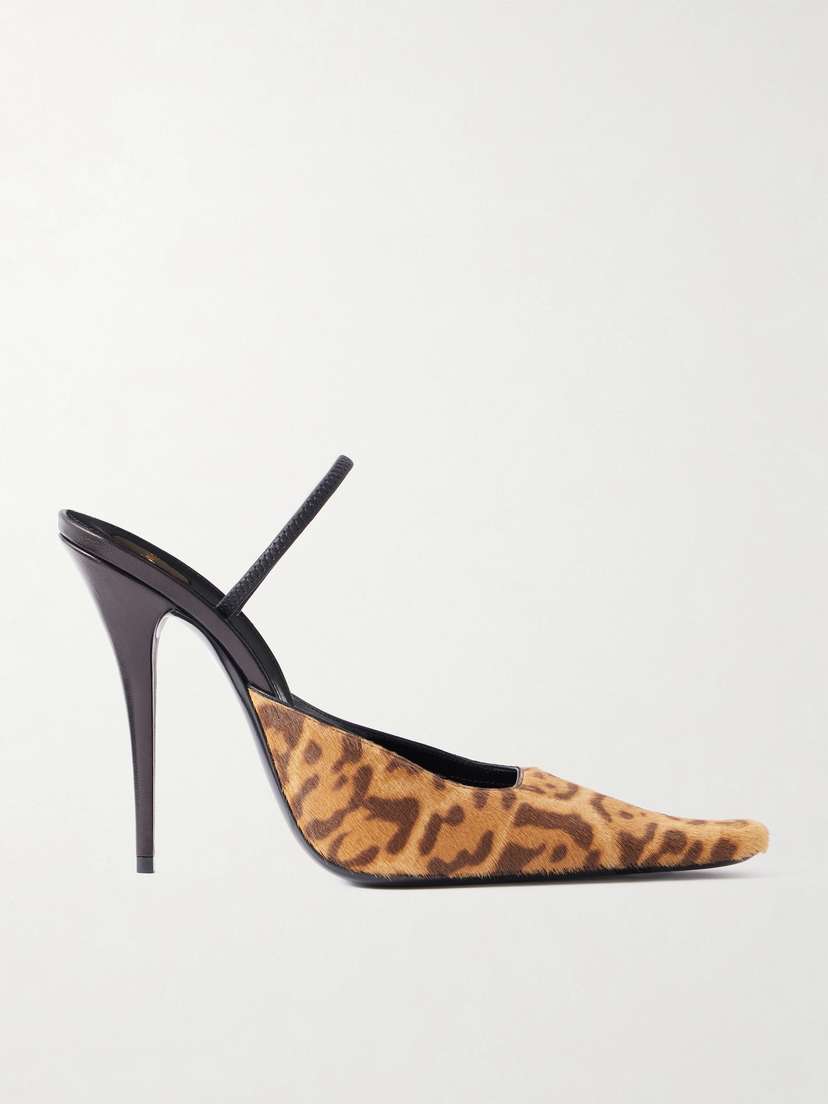 Saint Laurent Tuileries Leather-trimmed Leopard-print Calf Hair Mules