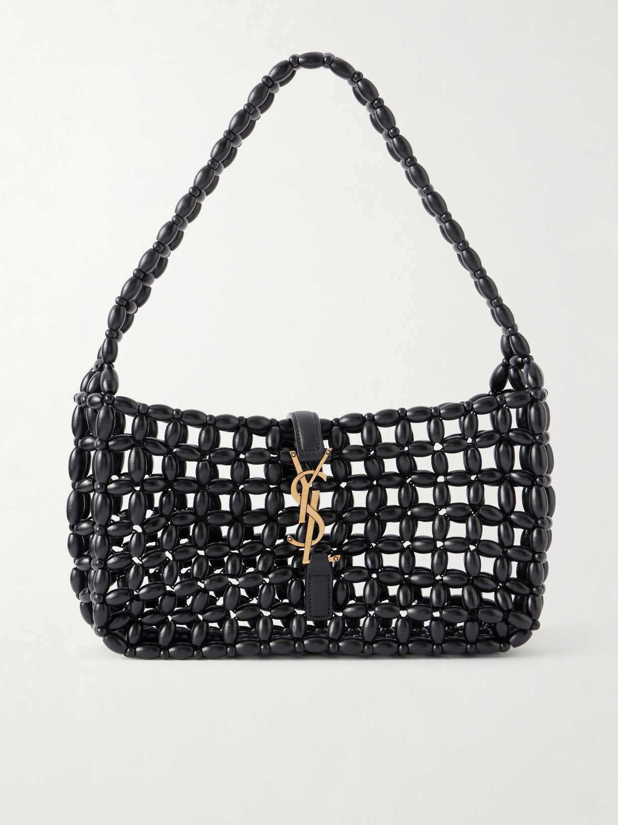 SAINT LAURENT - Le 5 À 7 Mini Leather-trimmed Beaded Wood Shoulder Bag - Black