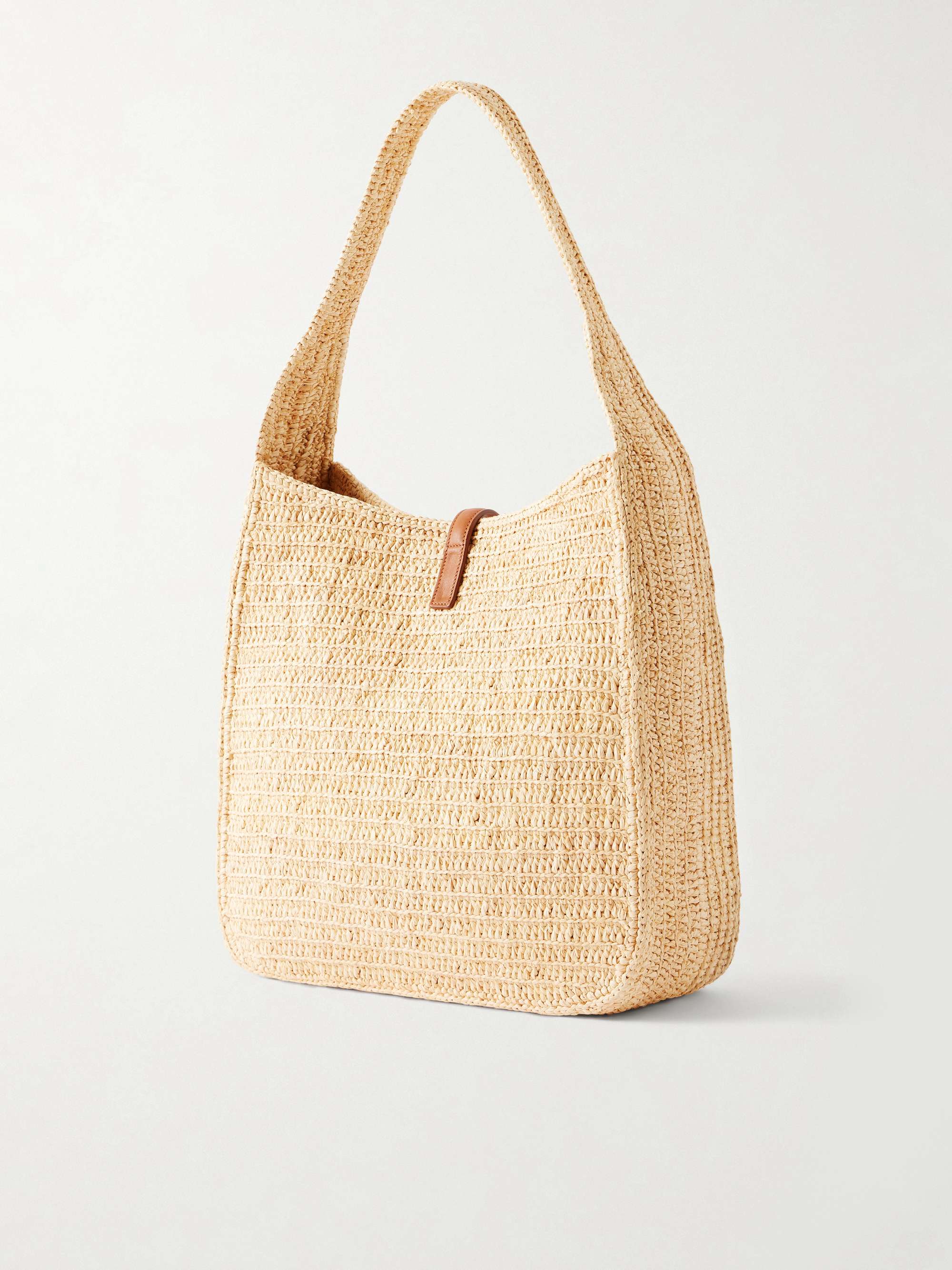 SAINT LAURENT Le 5 à 7 leather-trimmed raffia shoulder bag | NET-A