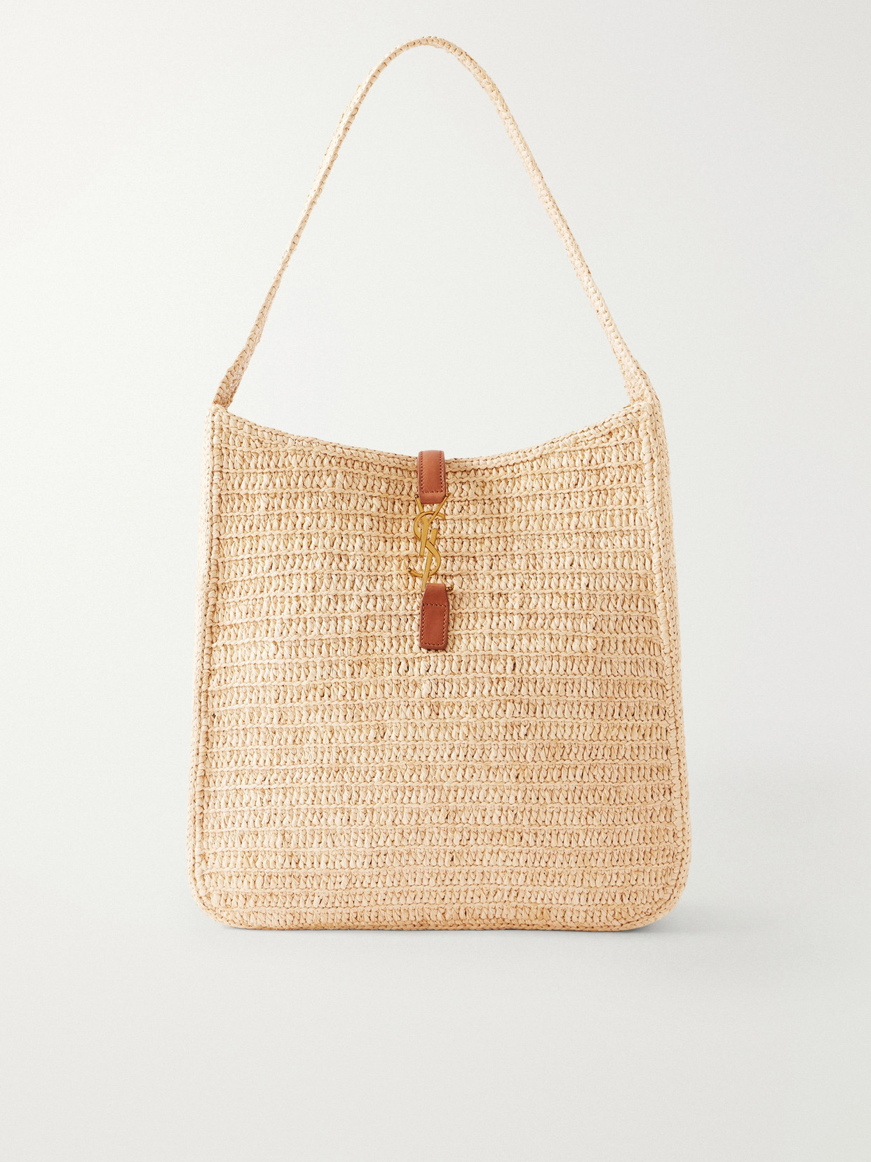 SAINT LAURENT - Le 5 À 7 Leather-trimmed Raffia Shoulder Bag - Brown