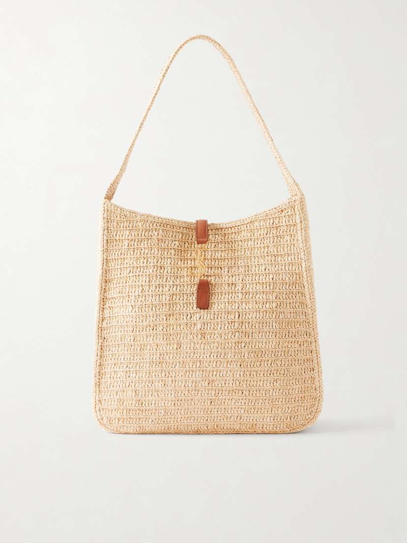 Saint Laurent Le 5 À 7 Leather-trimmed Raffia Handbag
