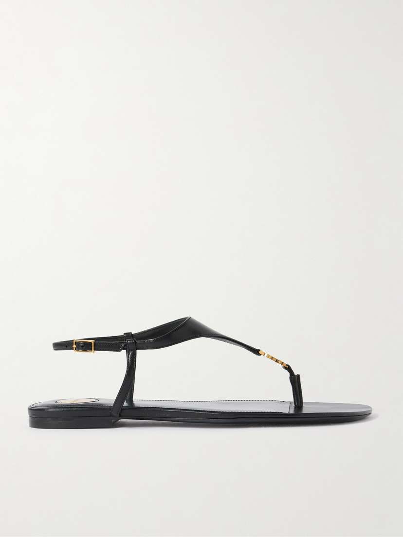 Saint Laurent Cassandra Logo-embellished Leather Slingback Sandals