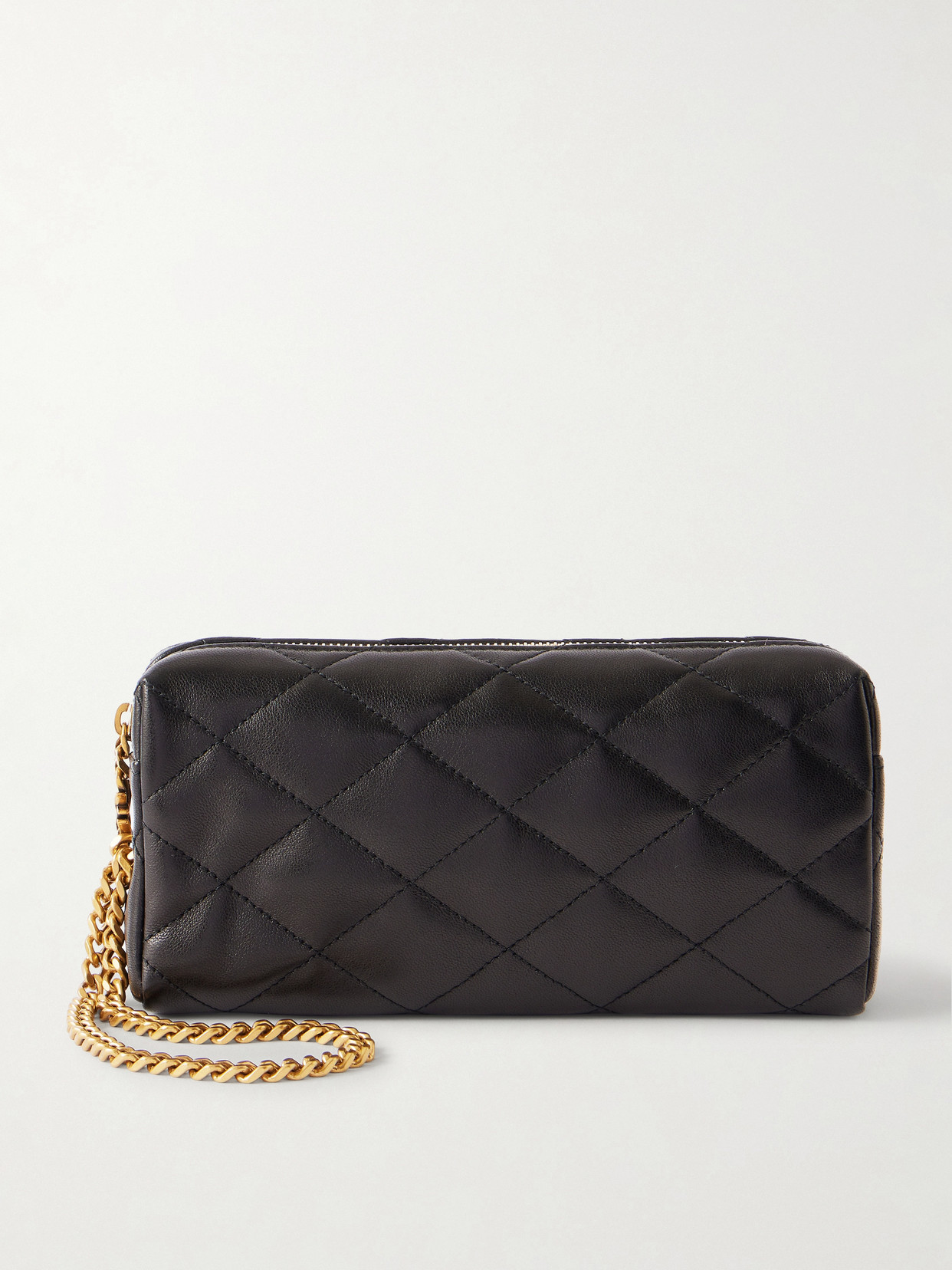 Saint Laurent Cassandre Bijou Quilted Textured-leather Pouch In Black