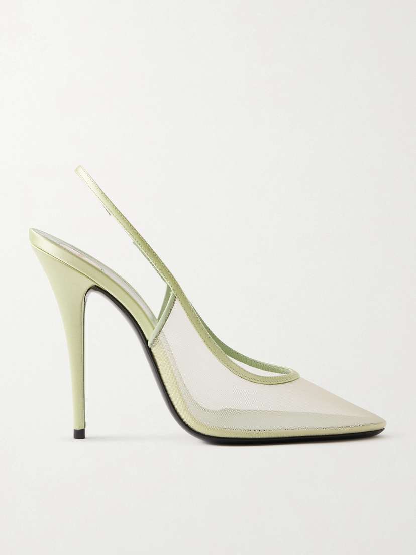 Saint Laurent Anita Satin-trimmed Mesh Slingback Pumps