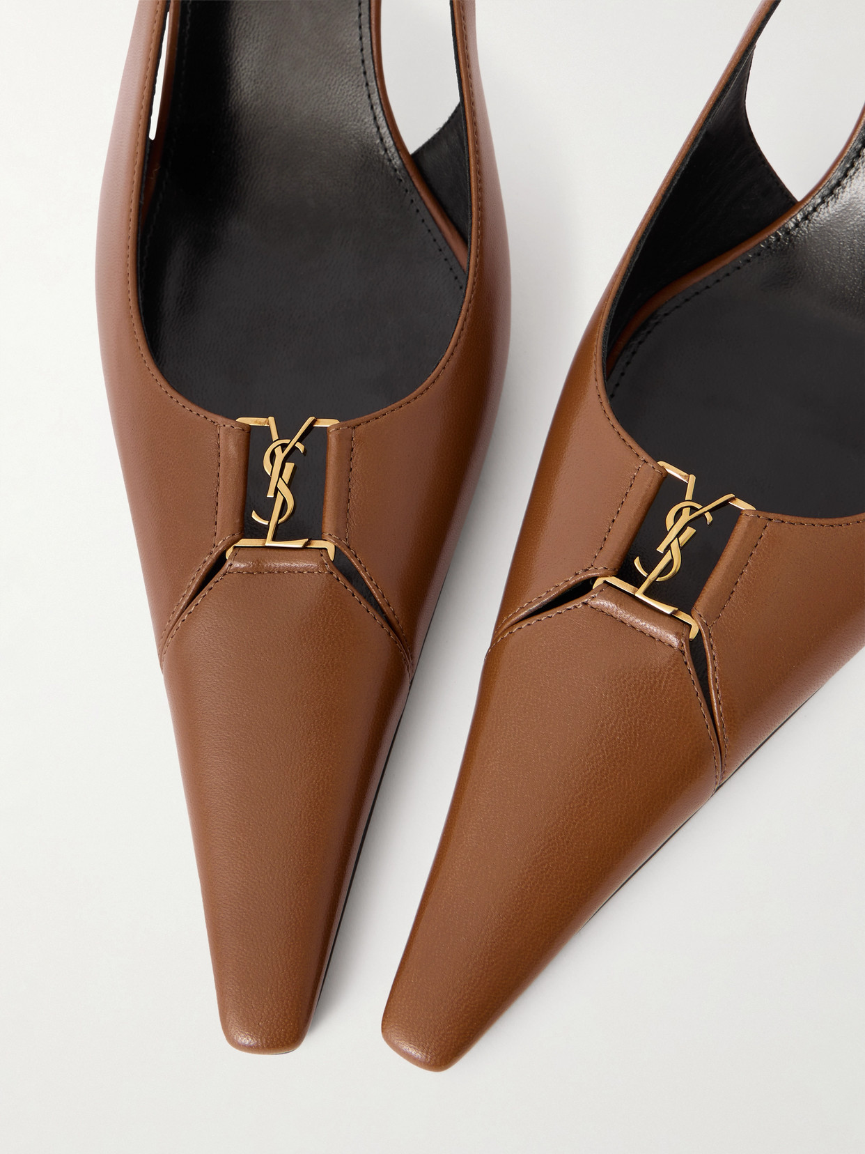 Saint Laurent Babylone Leather Slingback Pumps In Brown