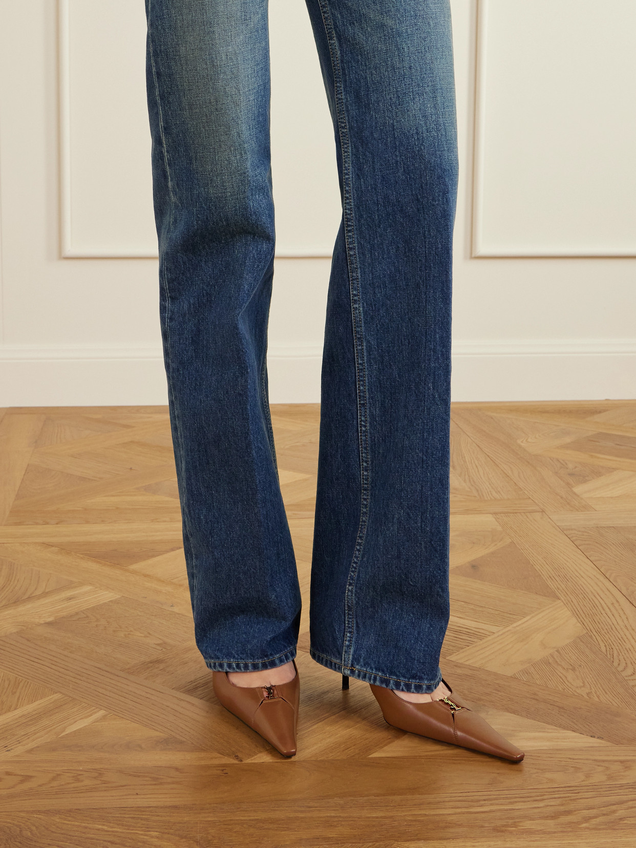 Saint Laurent Babylone Leather Slingback Pumps In Brown