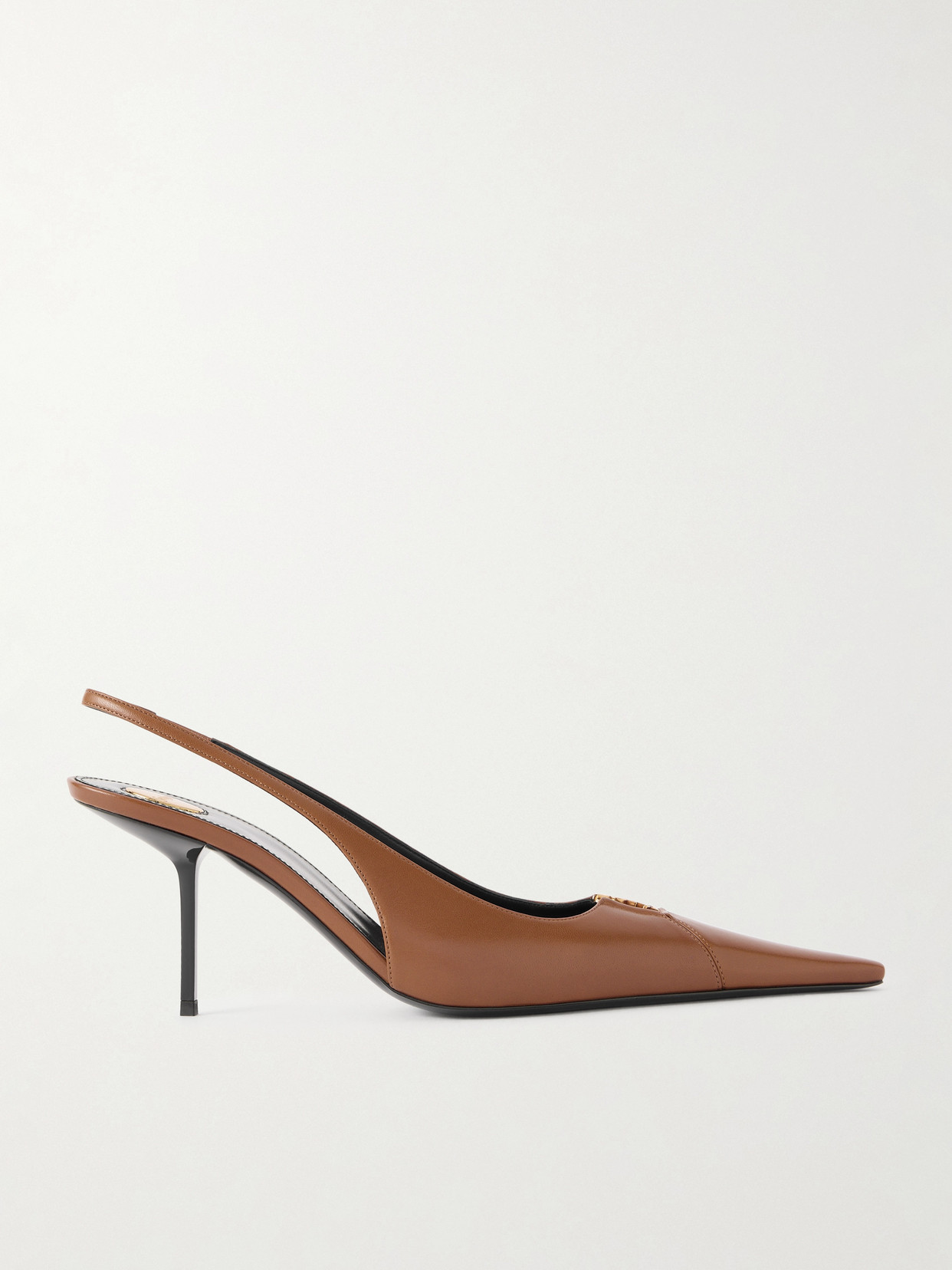 Saint Laurent Babylone Leather Slingback Pumps In Brown