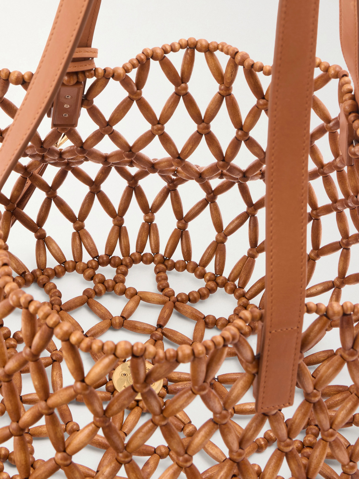 Panier Small Leather-Trimmed Beaded Wood Tote