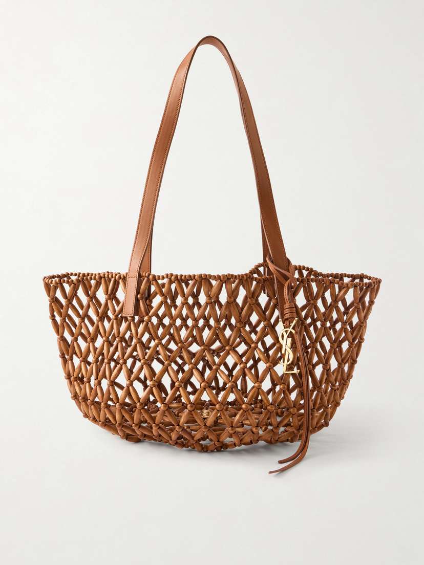 Saint Laurent Panier Small Leather-trimmed Beaded Wood Tote