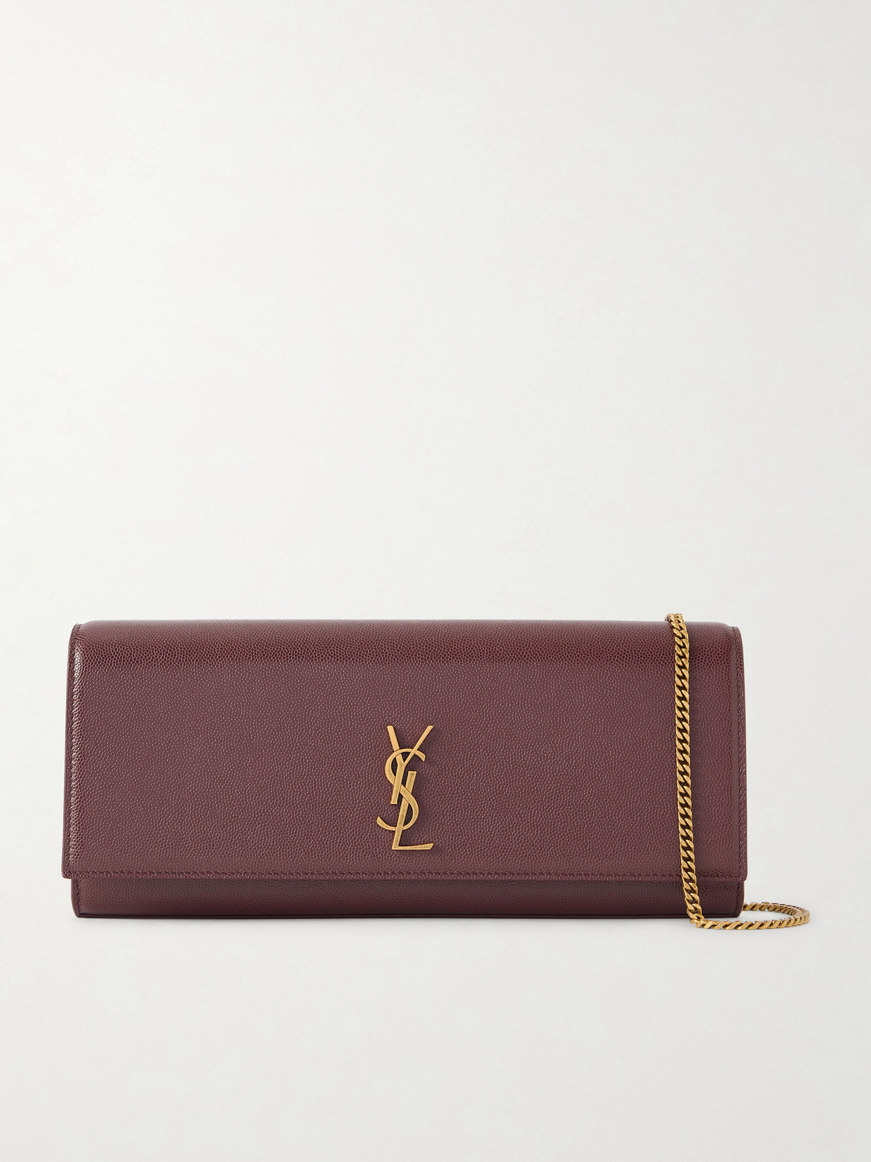 Saint Laurent Kate Textured-leather Clutch In Burgundy