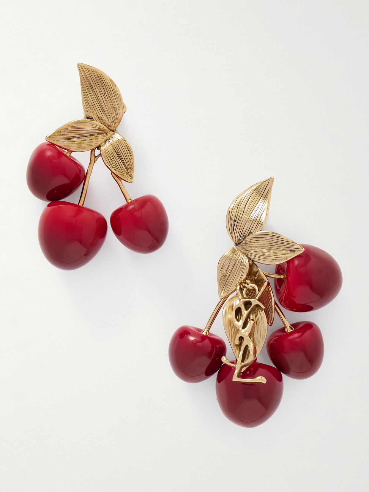 Saint Laurent Cerises Gold-tone And Resin Clip Earrings In Red