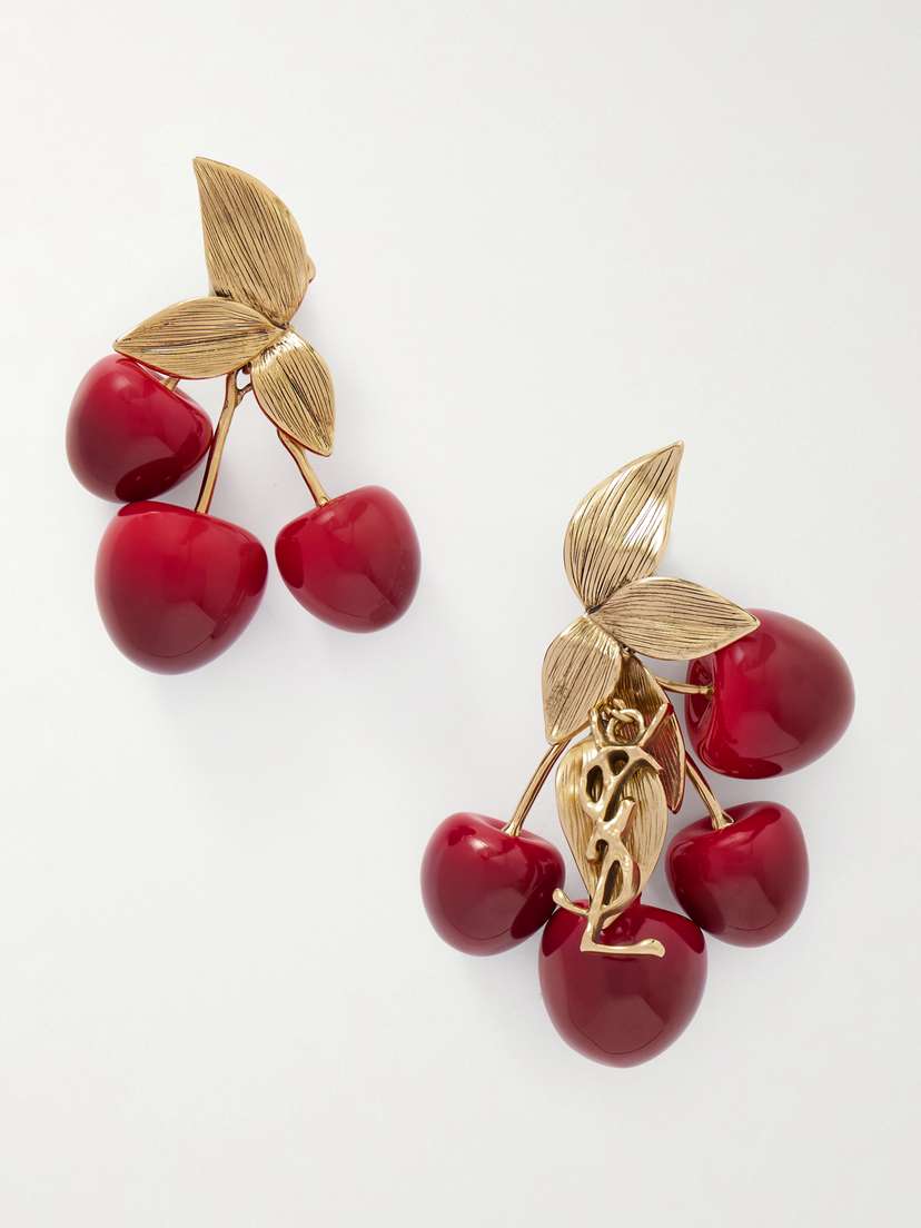 Saint Laurent Cerises Gold-tone And Resin Clip Earrings