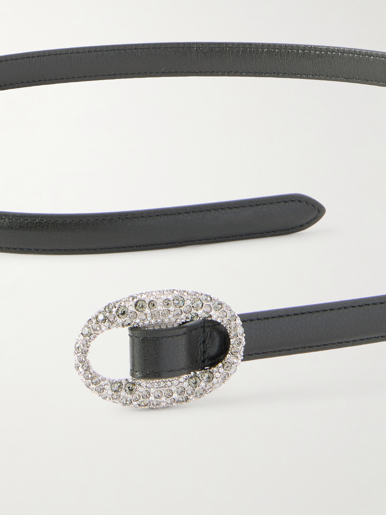 Saint Laurent Crystal-embellished Leather Belt In Black