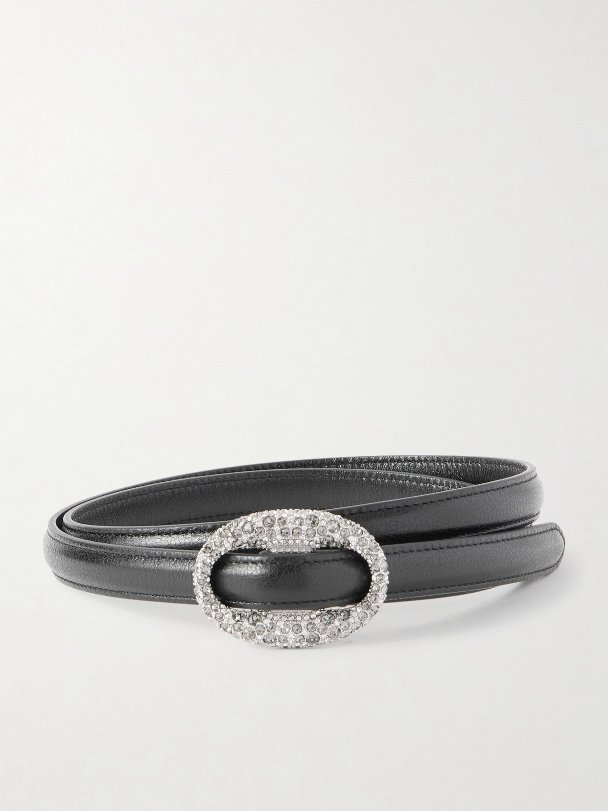 Saint Laurent Crystal-embellished Leather Belt In Black