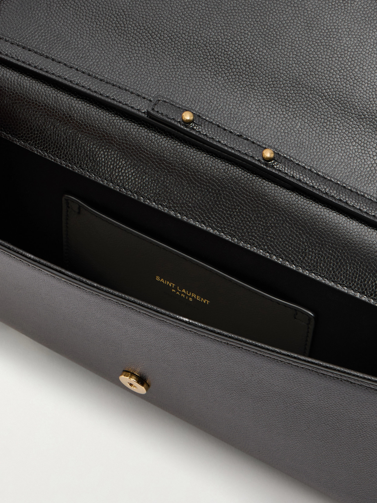 Saint Laurent Kate Textured-leather Clutch In Black