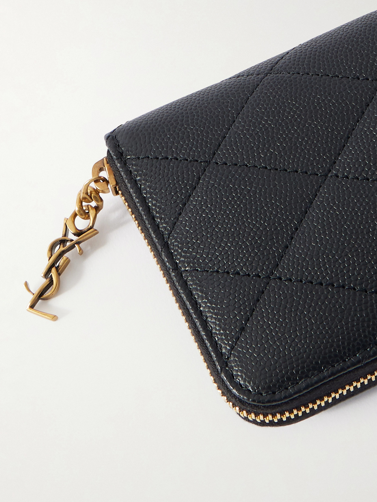 Saint Laurent Quilted Textured-leather Wallet In Black