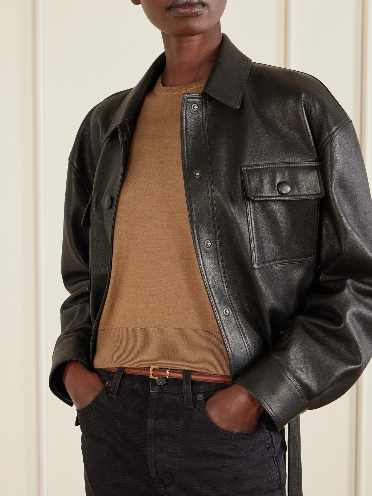 Saint Laurent Leather Belt In Gold