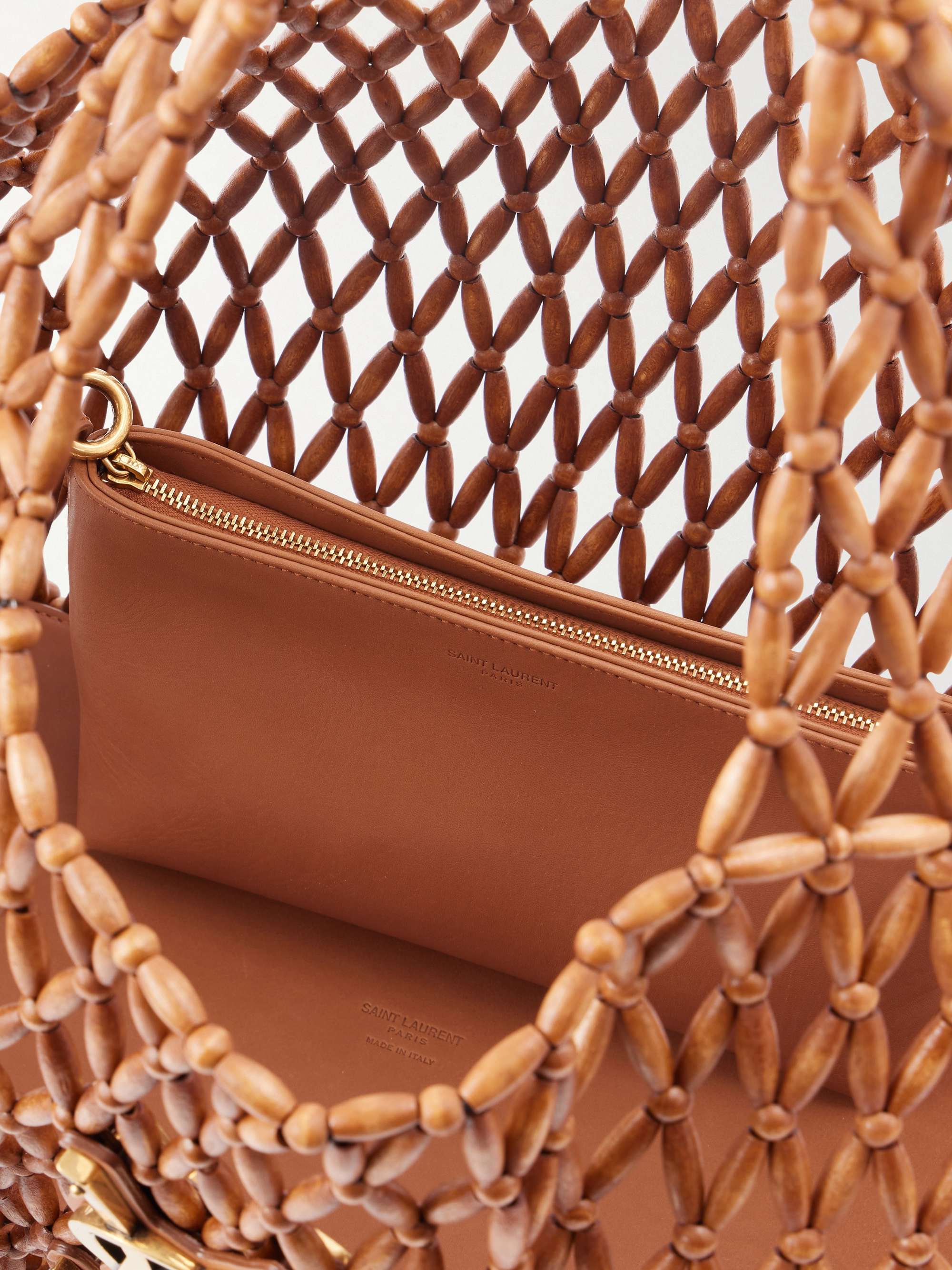 SAINT LAURENT Icare beaded wood tote | NET-A-PORTER