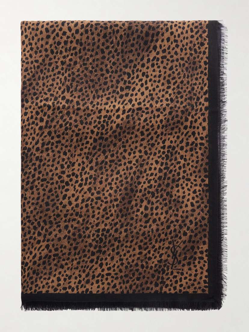 Saint Laurent Fringed Leopard-print Wool Scarf