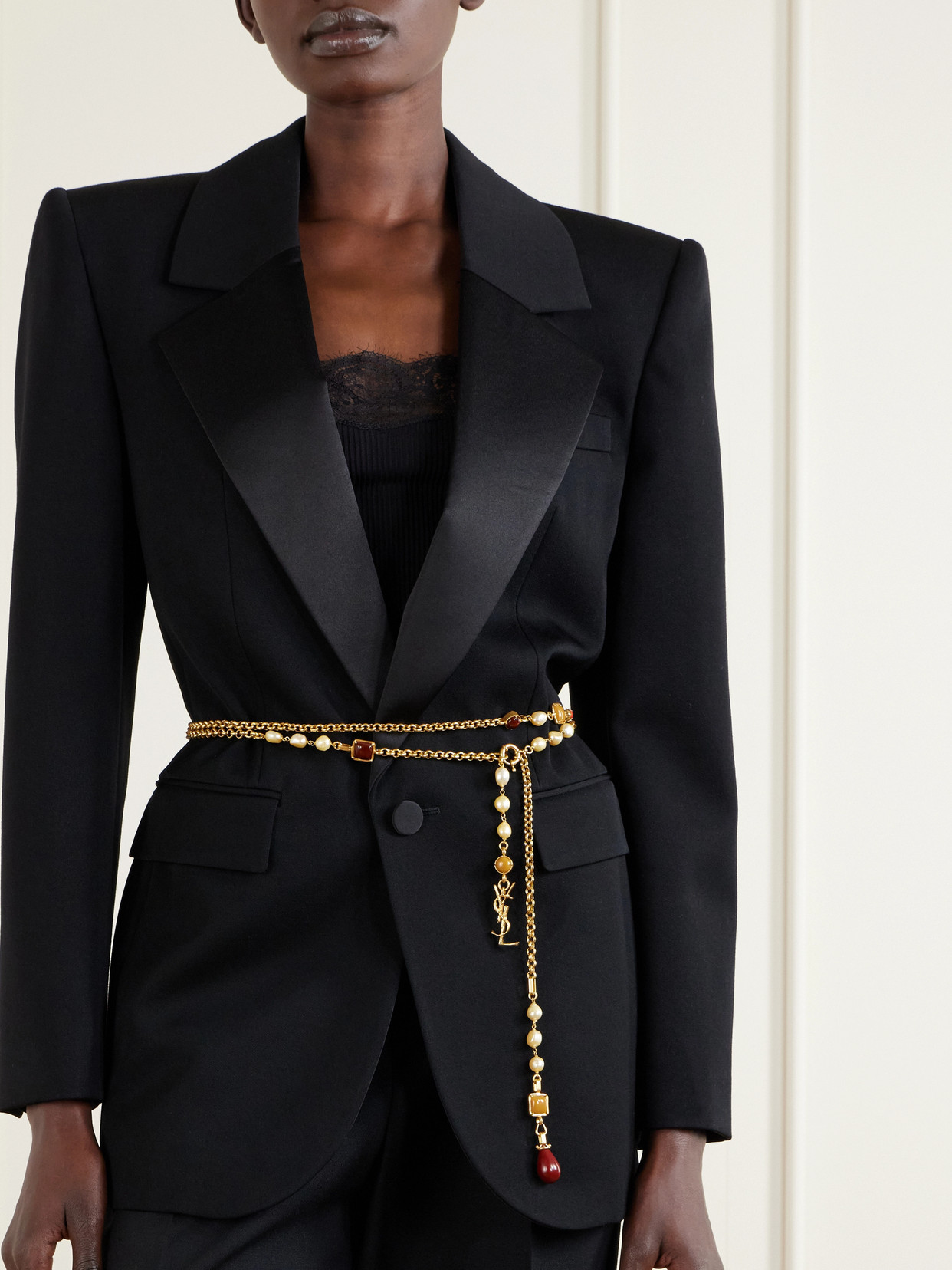 Saint Laurent Cassandre Gold-tone And Resin Chain Belt In Gold