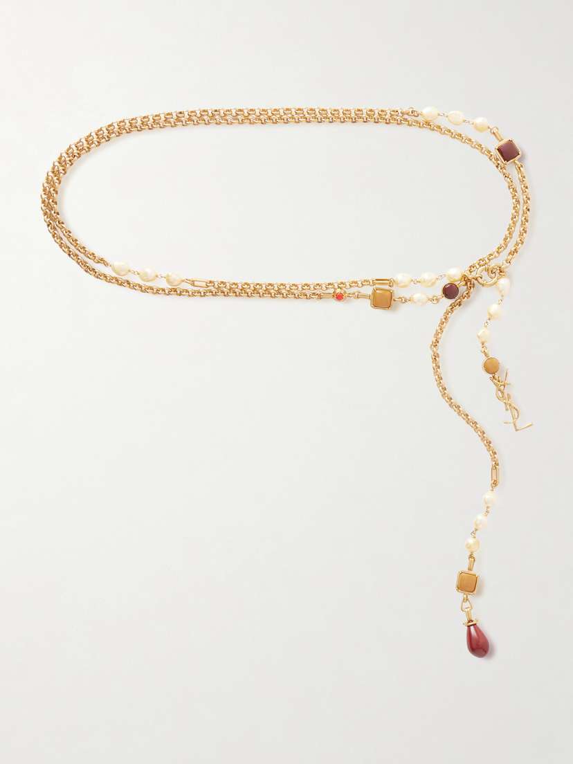 Saint Laurent Cassandre Gold-tone And Resin Chain Belt