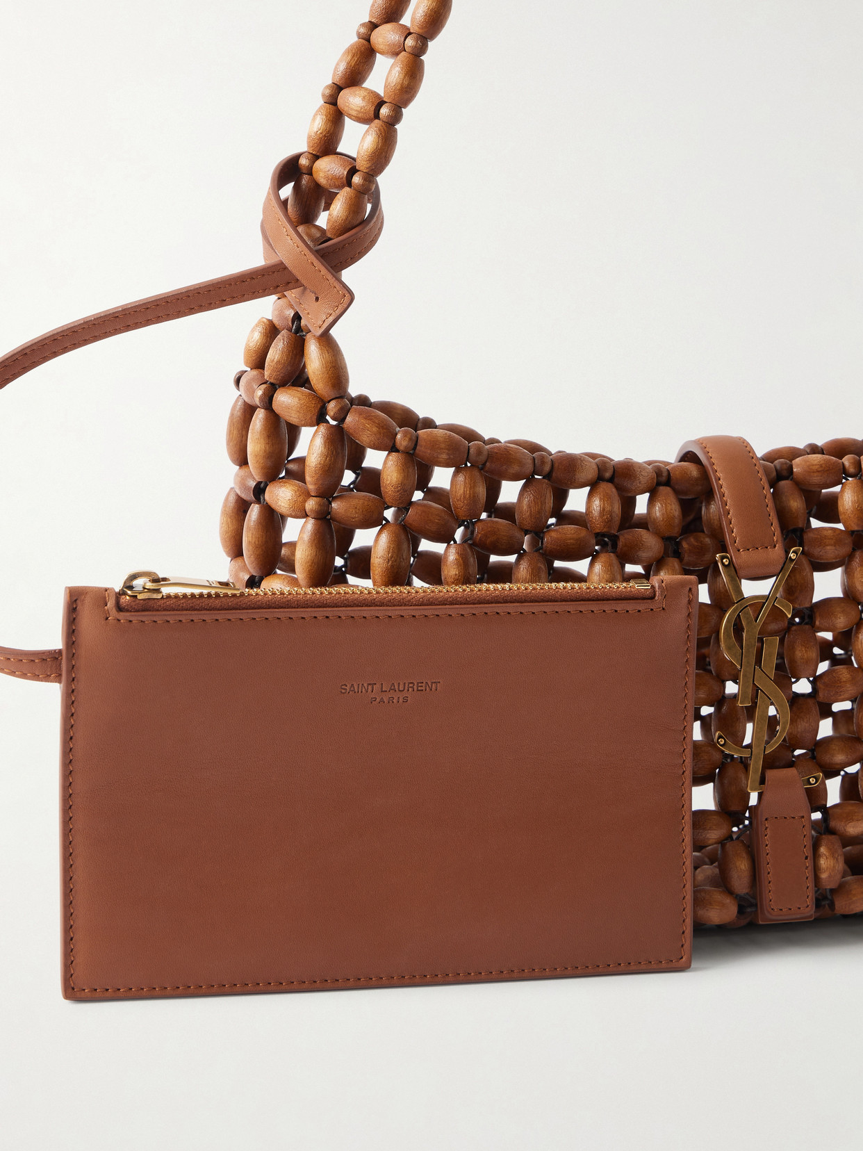 Le 5 À 7 Leather-Trimmed Woven Wood Shoulder Bag
