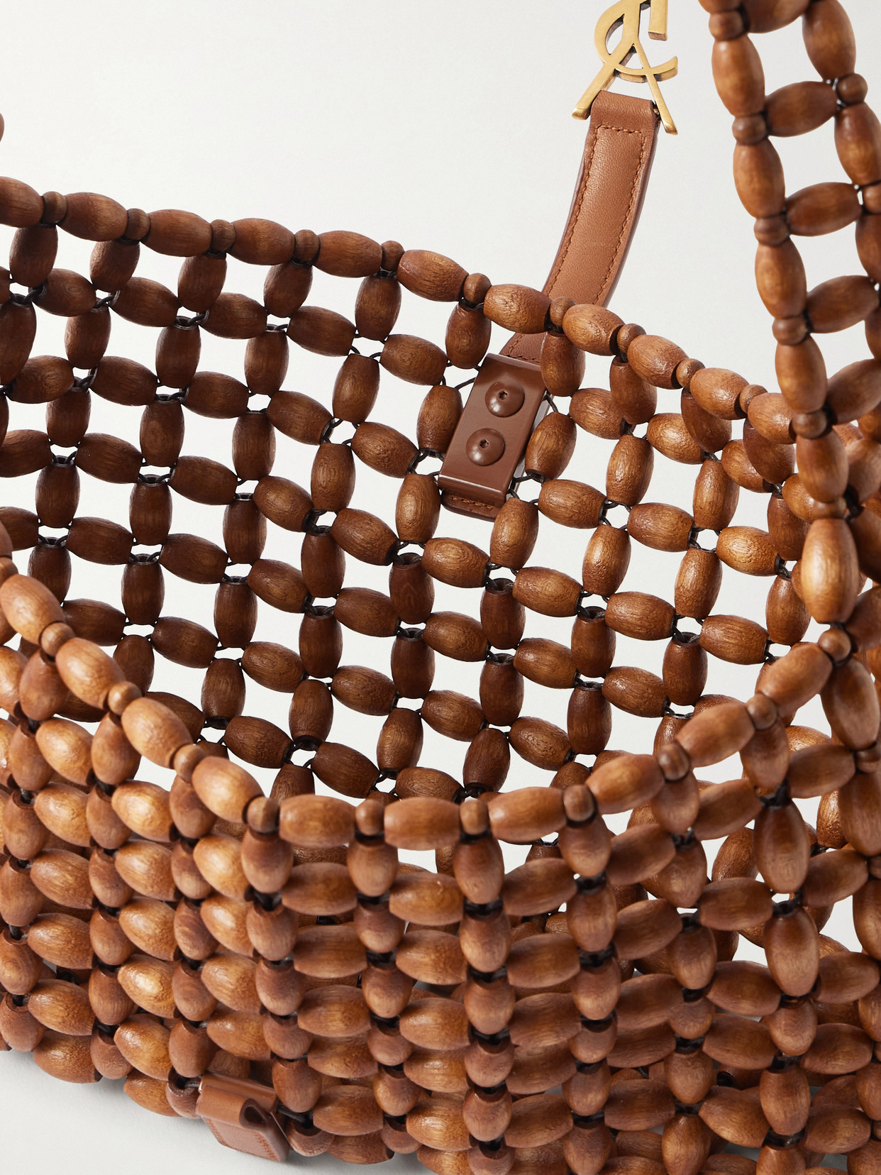 Le 5 À 7 Leather-Trimmed Woven Wood Shoulder Bag