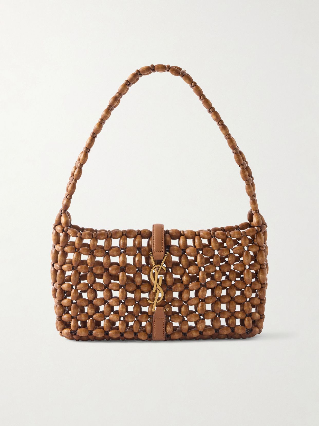 Le 5 À 7 leather-trimmed woven wood shoulder bag