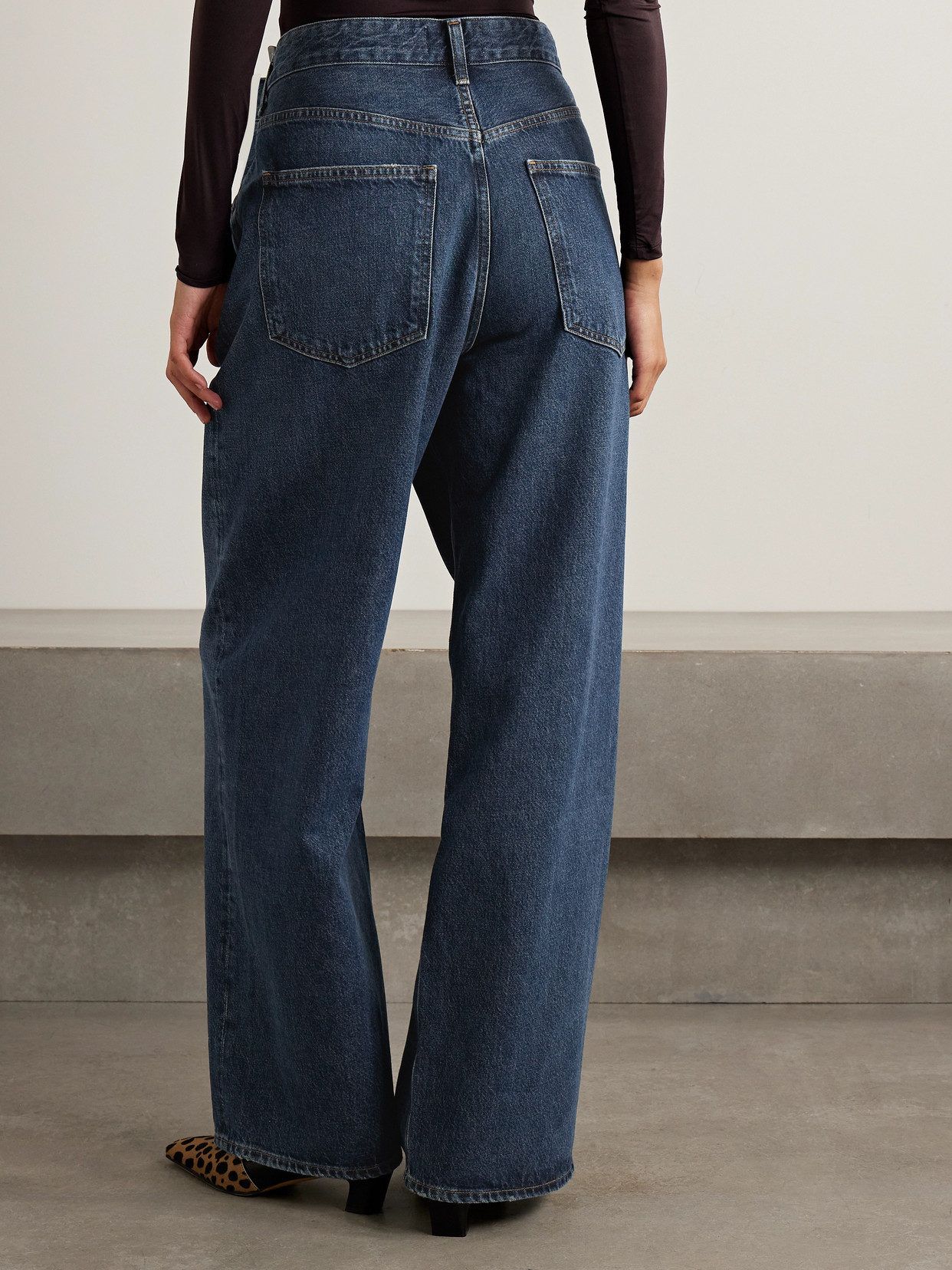 Agolde Vana Draped Low-rise Wide-leg Jeans In Blue