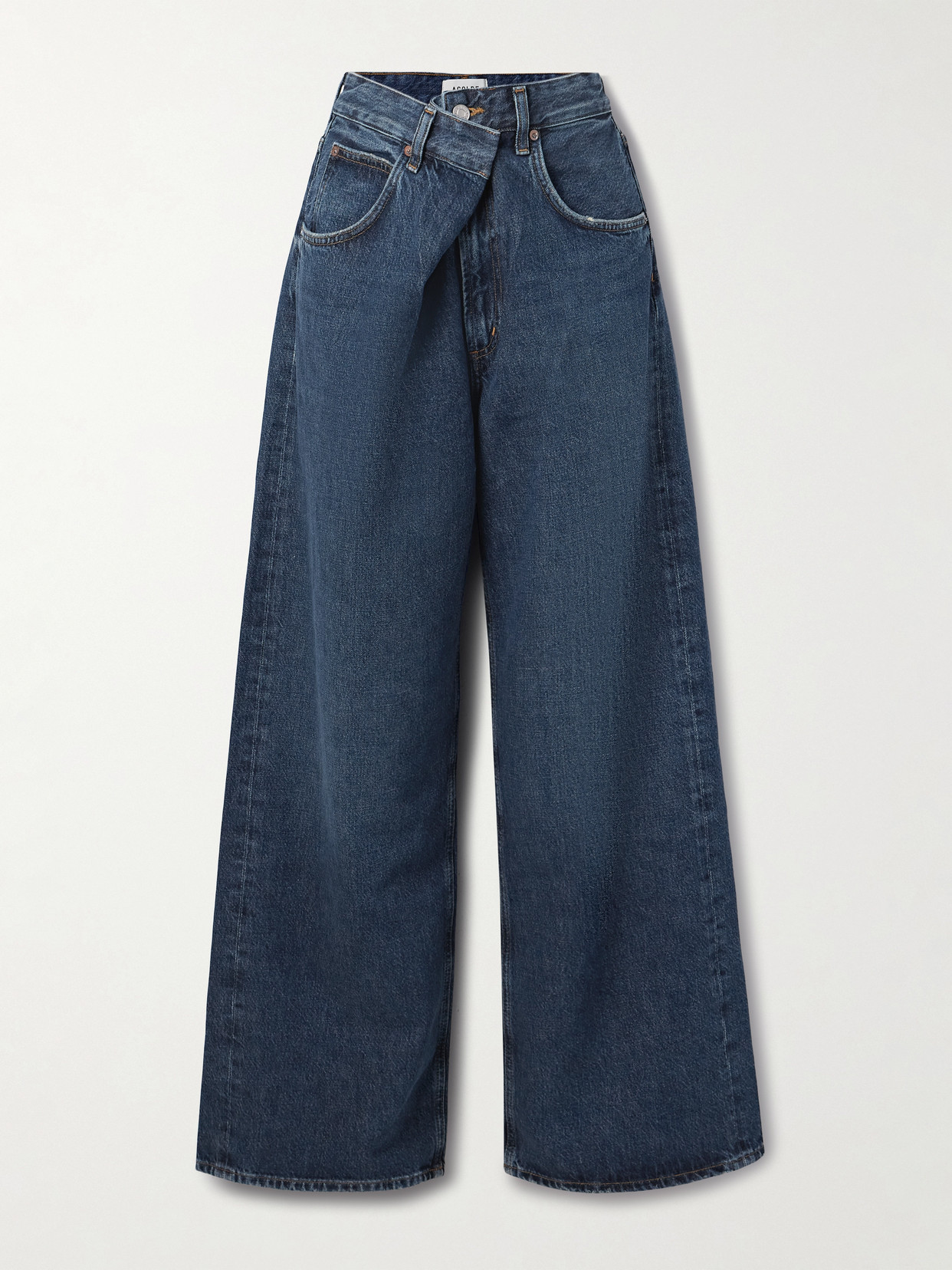 Agolde Vana Draped Low-rise Wide-leg Jeans In Blue