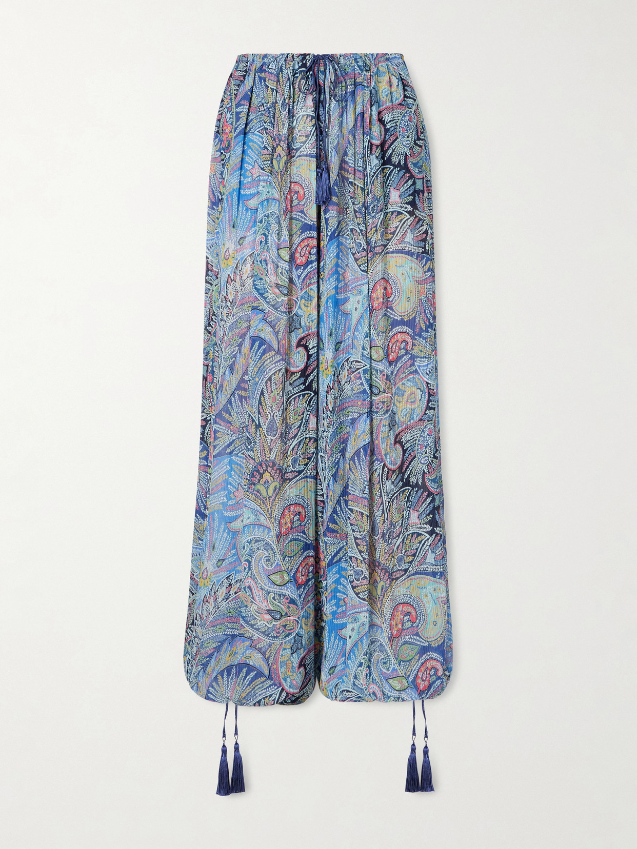 Etro Printed Crepon Wide-leg Pants In Blue