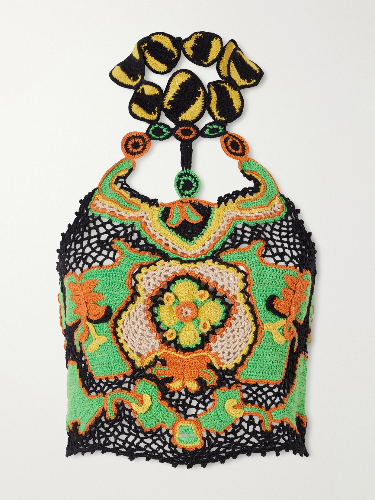 Etro Cotton Crop Top With Crochet-effect Floral Pattern In Multi
