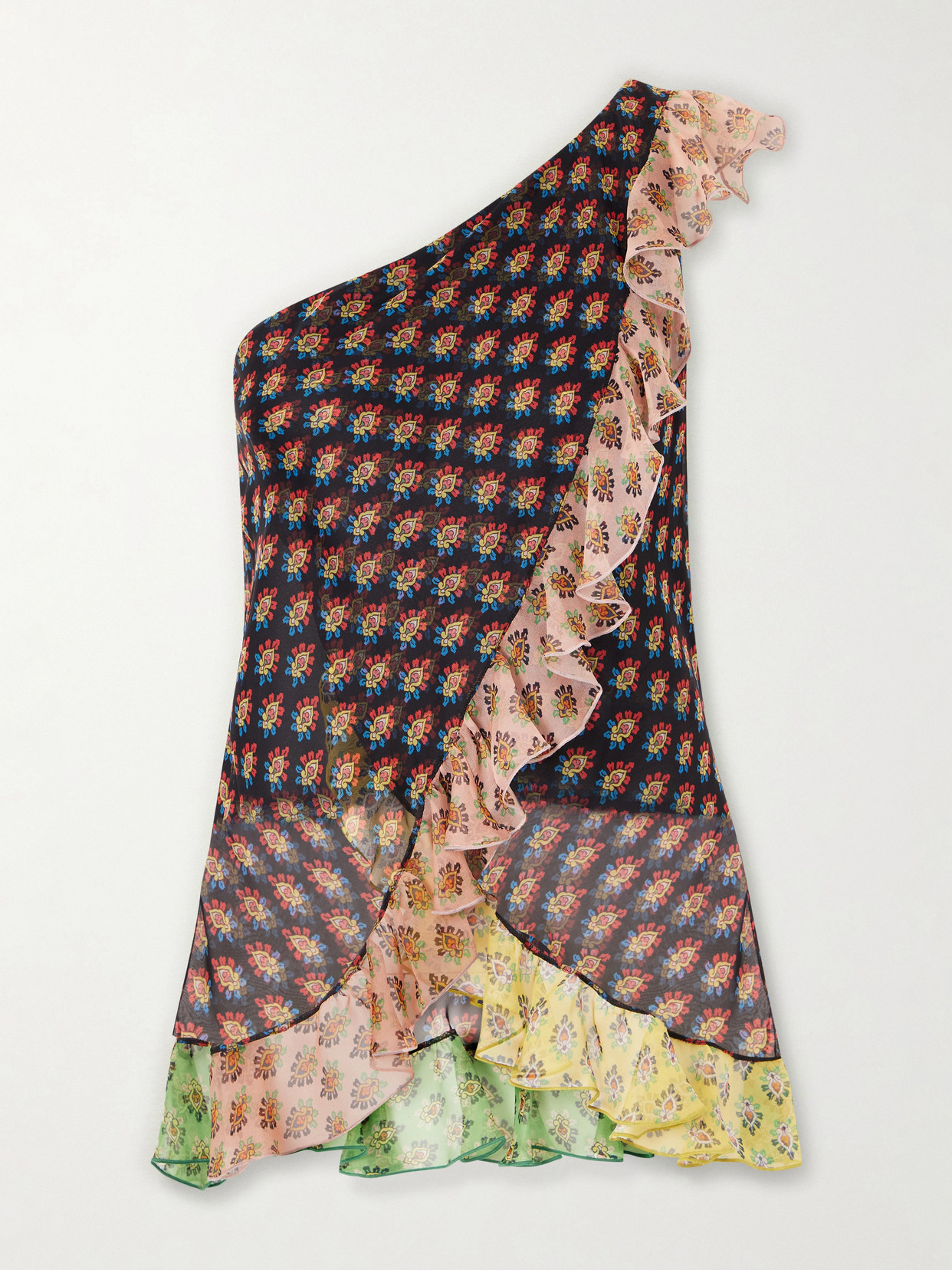One-Shoulder Ruffled Silk-Organza Blouse