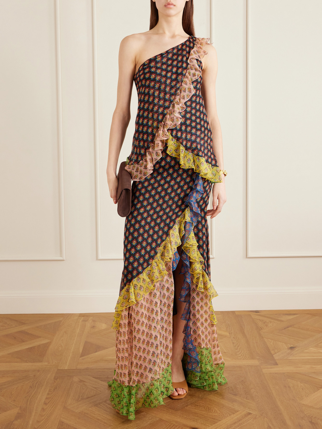 One-Shoulder Ruffled Silk-Organza Blouse