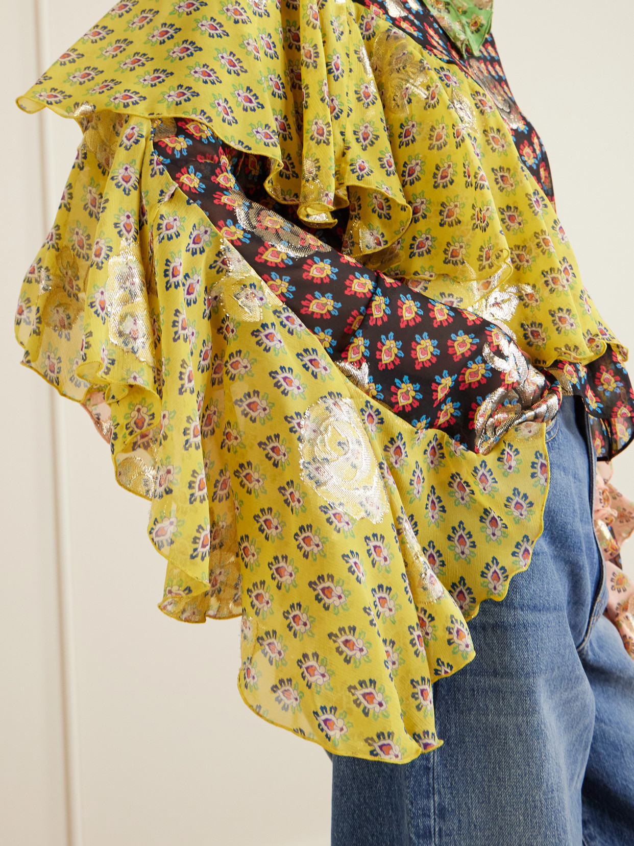 Etro Ruffled Silk-blend Blouse In Multi