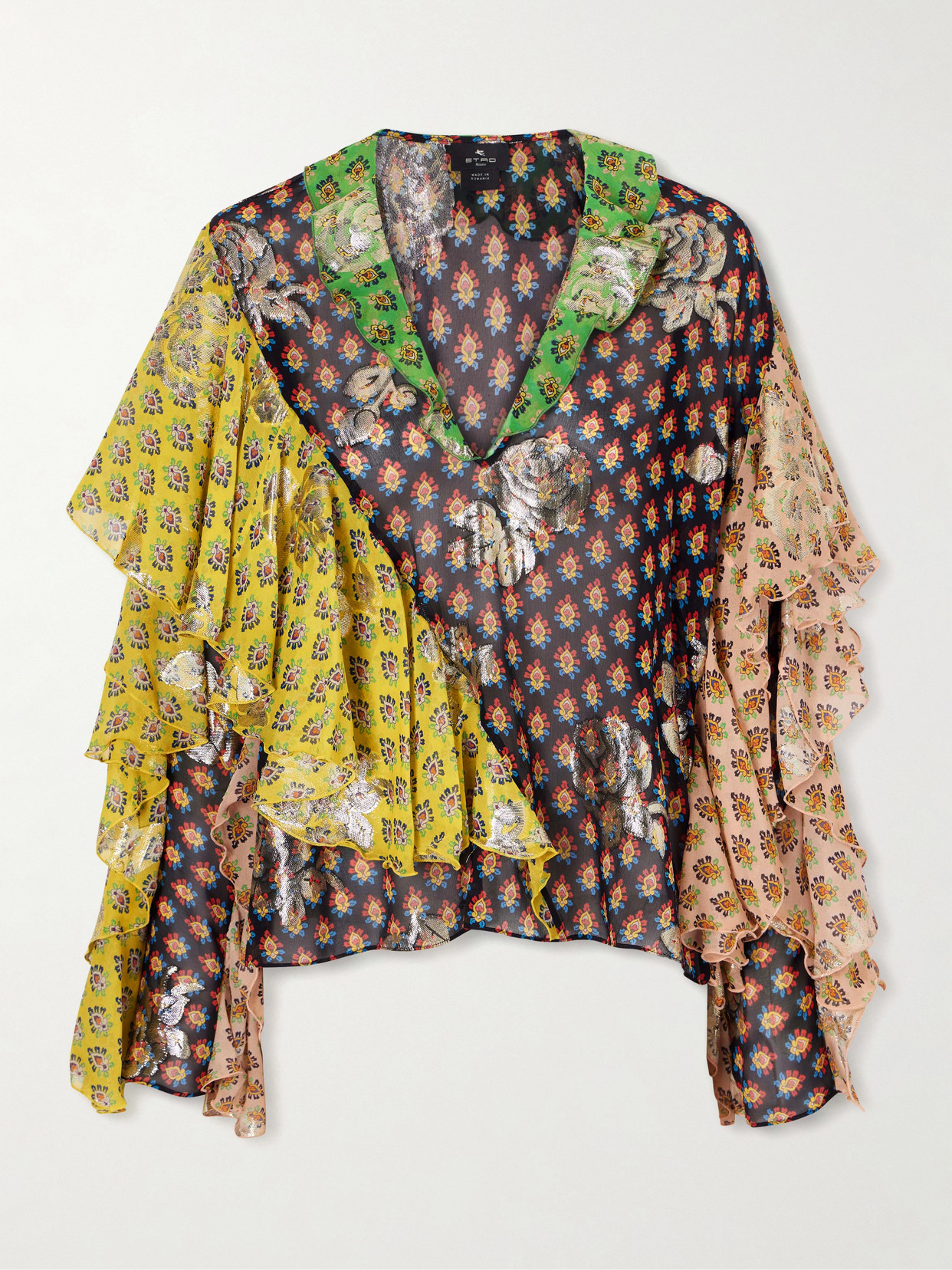 Etro Ruffled Silk-blend Blouse In Multi