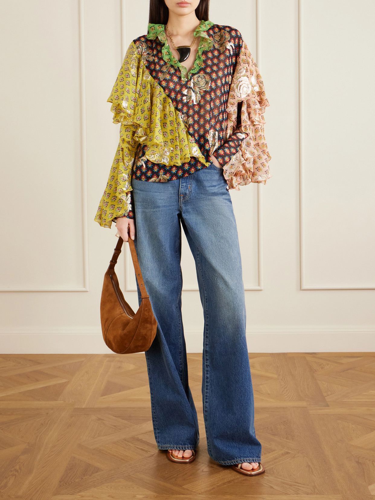 Etro Ruffled Silk-blend Blouse In Multi