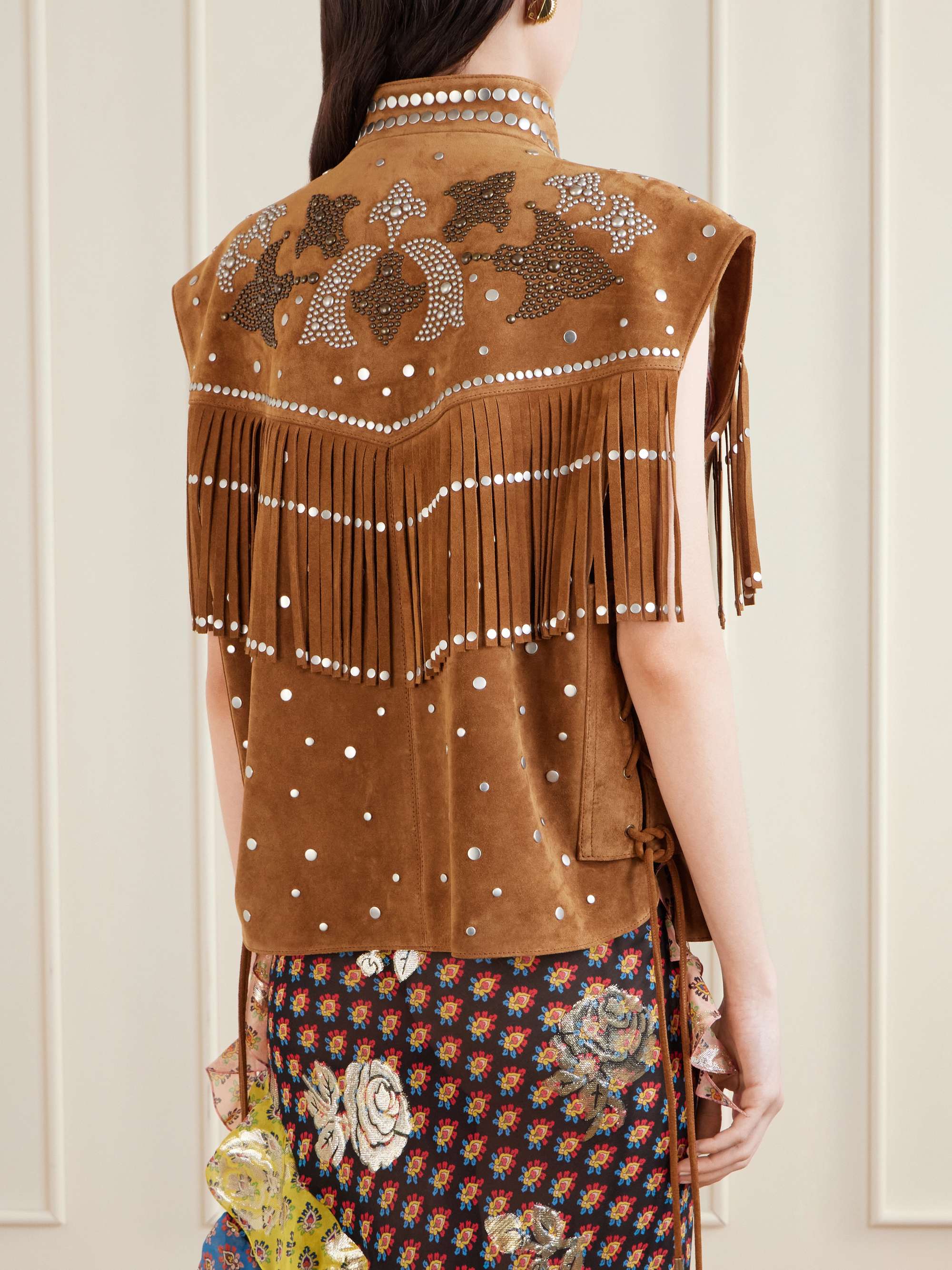 ETRO Fringed studded suede vest | NET-A-PORTER