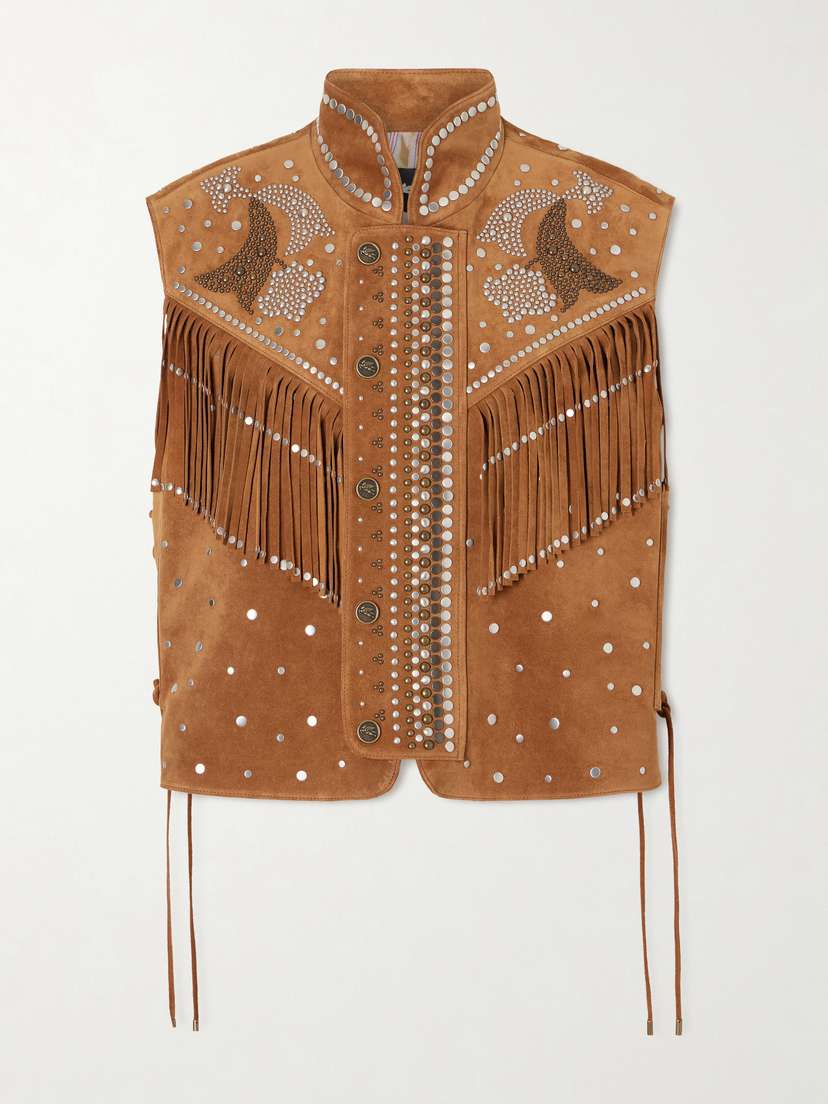 Etro Fringed Studded Suede Vest