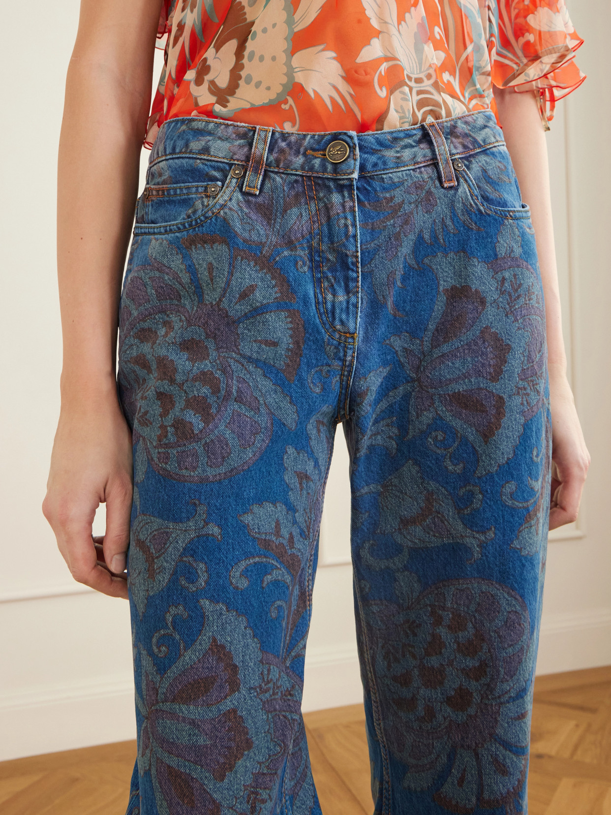 Paisley-Print Flared Jeans